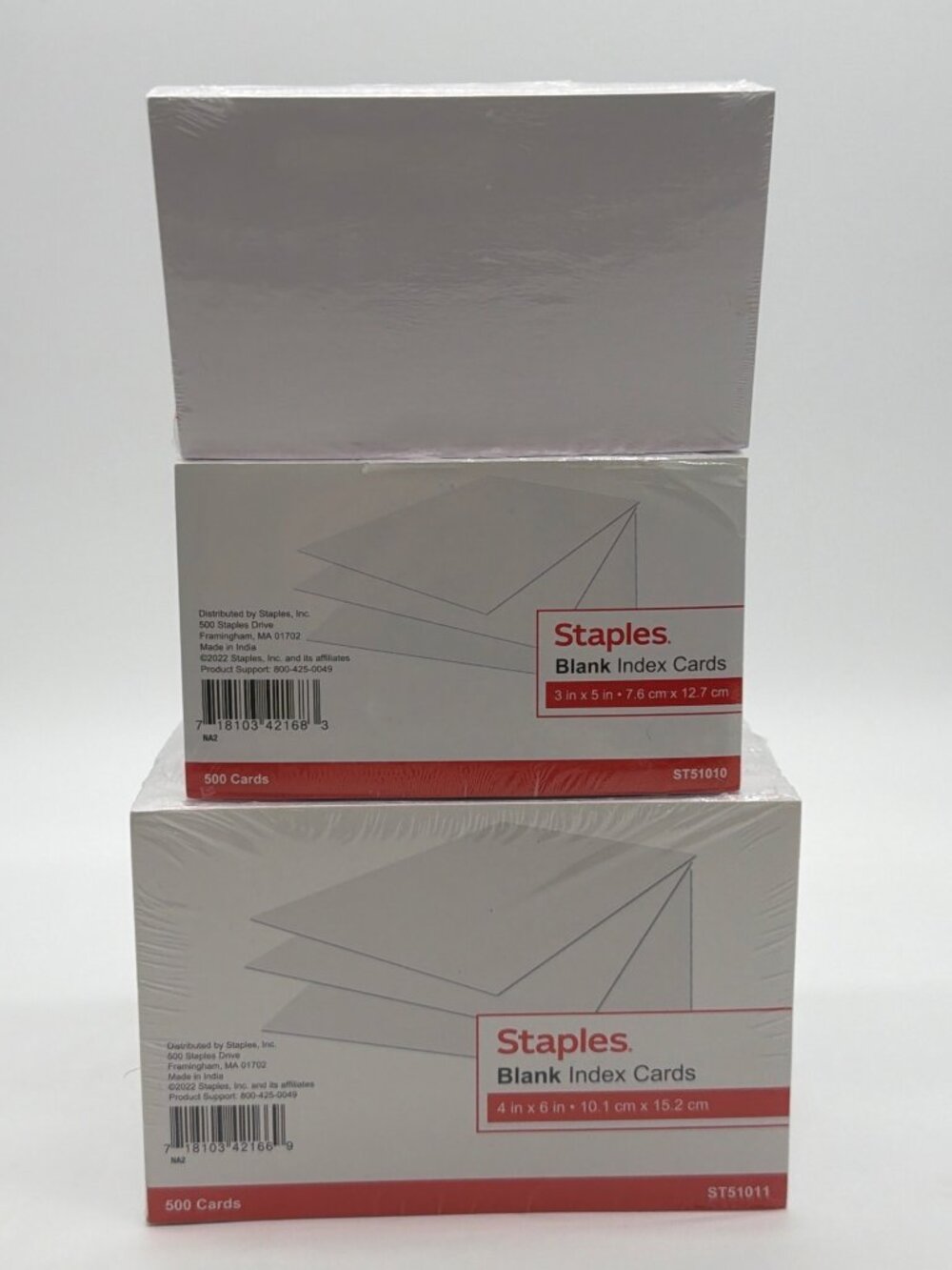 Staples Blank Index Cards 3x5 & 4x6 Assorted Sizes 1400-Pack For Study Or Office